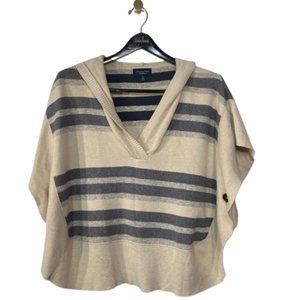 American Eagle Poncho Women’s XS Cream Hoodie Black Gray Striped Sweatshirt